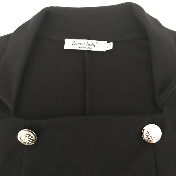Lucky Lady Women's Short Sleeve Black Dress with Golden Buttons - Size Medium - Picture 5 of 5